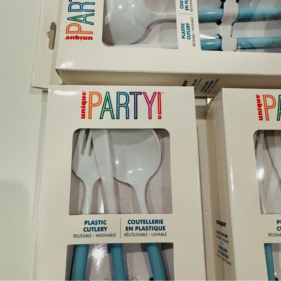 UNIQUE PARTY: 5 Boxes of 12Ct Cutlery Set Blue White Plastic - Picture 5 of 9